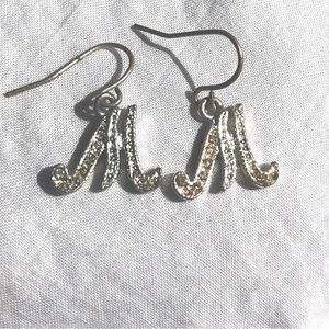 Pair of 'M' Initial Earrings—silvery and sparkly!